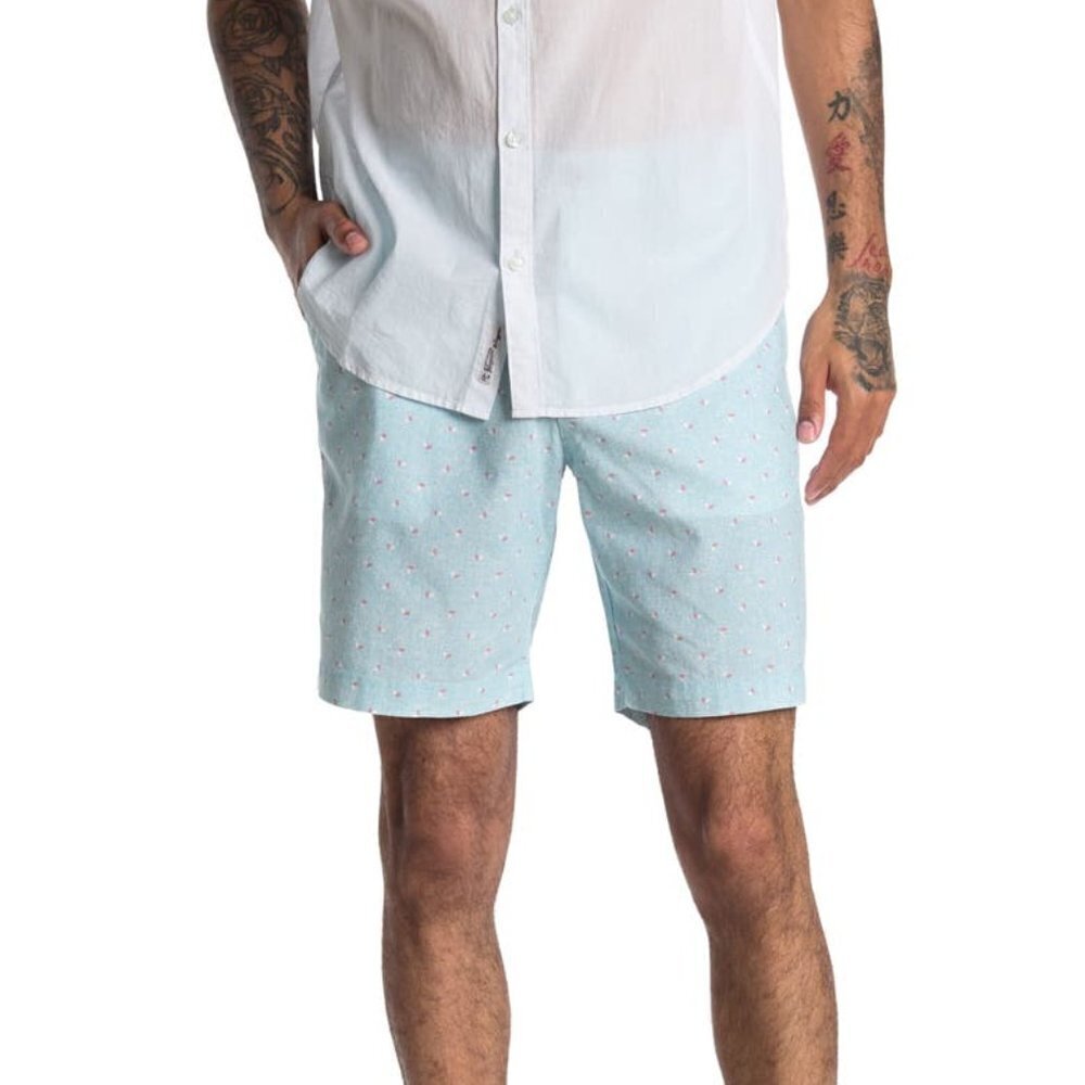 Original Penguin Mens Light Blue Bermuda Shorts Pockets Geo Print Sz 38 New - Picture 5 of 12